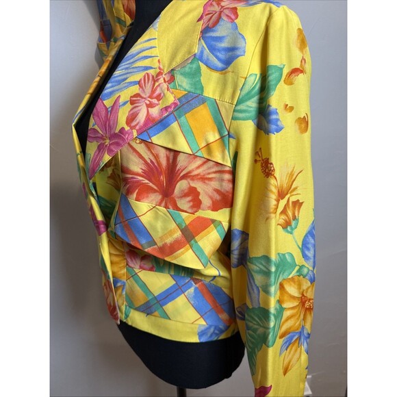 HW Yellow Floral Vest Size 12 with Jacket Size 4 Vintage Tropical Vacation - Picture 11 of 16